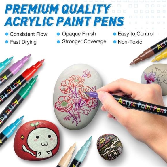 Acrylic Paint Pens Paint Markers Set of 18: Fine Point for Rock Painting - Picture 3 of 7